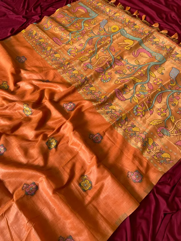 Premium_Soft_Muga_Cotton_Paithani_sarees_with_Beautiful_Weaving_Design_Featuring_Jungle_Theme_And_Swan_Motifs_Pallu_With_Attractive_All_Over_Resham_Weaving_Butti_Design_And_Resham_Weaving_Butti_Blouse_With_Fancy_Tassels