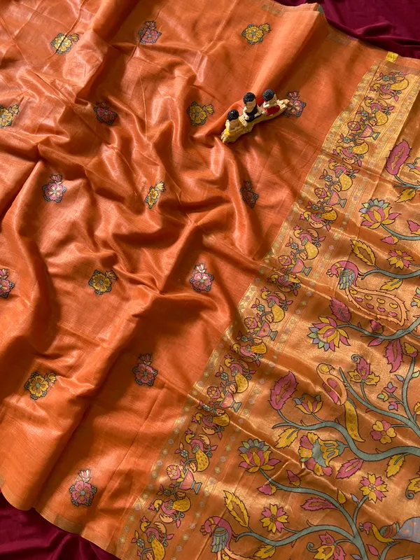 Premium_Soft_Muga_Cotton_Paithani_sarees_with_Beautiful_Weaving_Design_Featuring_Jungle_Theme_And_Swan_Motifs_Pallu_With_Attractive_All_Over_Resham_Weaving_Butti_Design_And_Resham_Weaving_Butti_Blouse_With_Fancy_Tassels