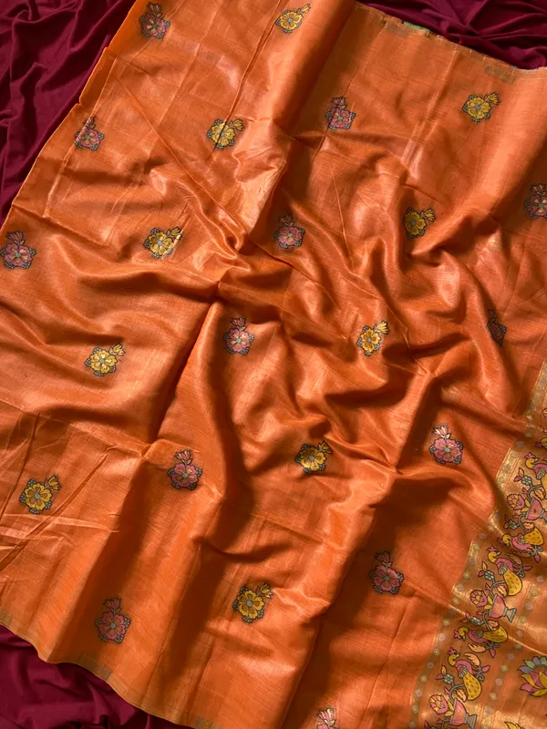 Premium_Soft_Muga_Cotton_Paithani_sarees_with_Beautiful_Weaving_Design_Featuring_Jungle_Theme_And_Swan_Motifs_Pallu_With_Attractive_All_Over_Resham_Weaving_Butti_Design_And_Resham_Weaving_Butti_Blouse_With_Fancy_Tassels