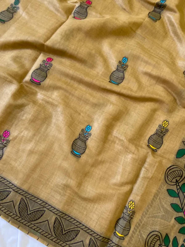 Premium_Soft_Muga_Cotton_sarees_with_Beautiful_?Colourfull_Resham_Weaving_Kalamkari_Design_Pallu_With_Attractive_All_Over_Resham_Weaving_Matka_Design_With_Resham_Weaving_Border_And_Resham_Weaving_Butti_Design_Blouse_With_Fancy_Tassels