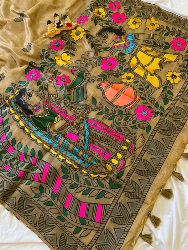 Premium_Soft_Muga_Cotton_sarees_with_Beautiful_?Colourfull_Resham_Weaving_Kalamkari_Design_Pallu_With_Attractive_All_Over_Resham_Weaving_Matka_Design_With_Resham_Weaving_Border_And_Resham_Weaving_Butti_Design_Blouse_With_Fancy_Tassels