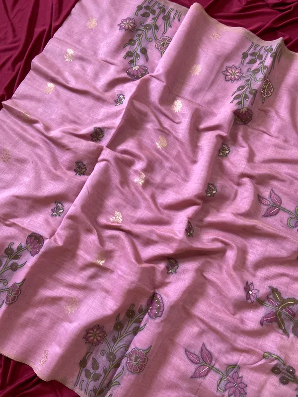 Premium_Soft_Muga_Cotton_sarees_with_Beautiful_Colourfull_Resham_Weaving__Flower_Design_Pallu_With_Attractive_Traditional_Zari_Weaving__With_All_Over__Resham_Weaving__And_Resham_Weaving_Butti_Blouse_With_Fancy_Tassels