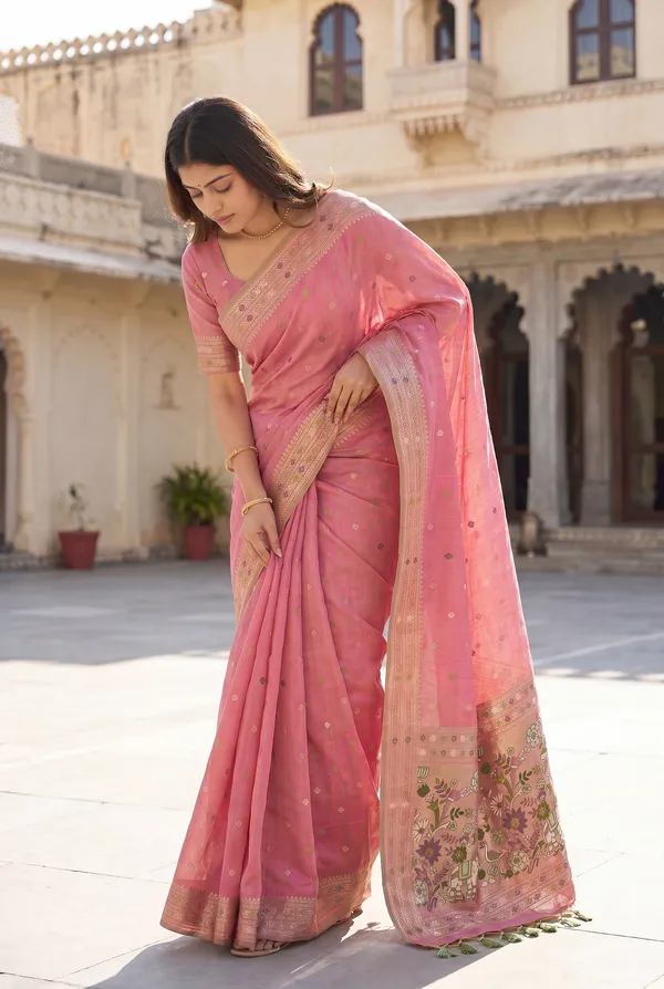 Premium_Soft_Muga_Cotton_Paithani_sarees_with_Beautiful_colourfull_3D_Woven_Elephant_Design_Pallu_With_Attractive_All_Over_Resham_Weaving_Butti_Design_With_Zari_Weaving_Border_And_Resham_Weaving_Butti_Blouse_With_Fancy_Tassels