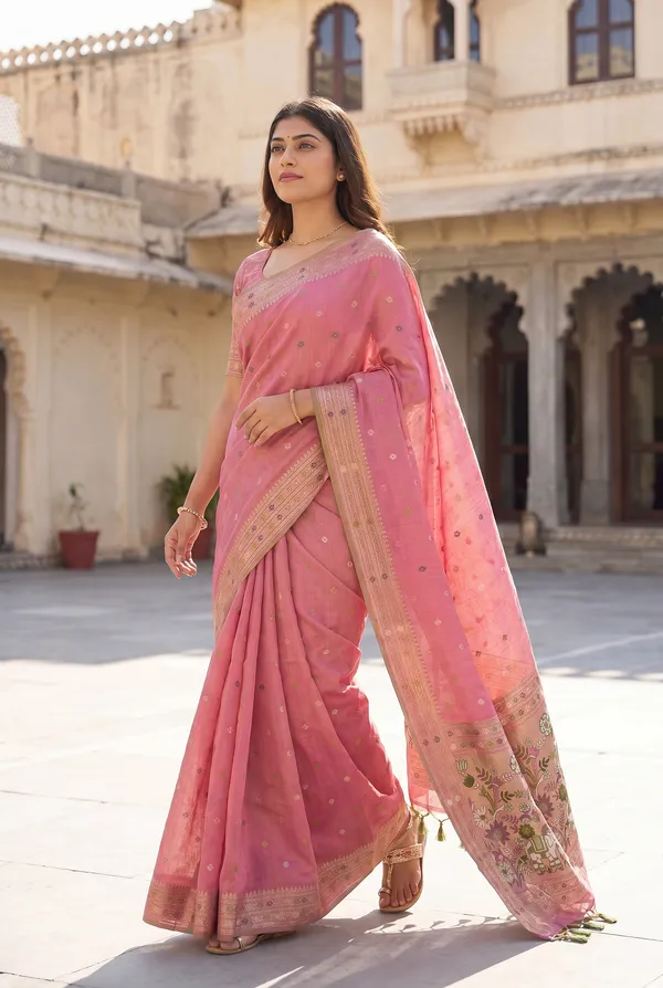 Premium_Soft_Muga_Cotton_Paithani_sarees_with_Beautiful_colourfull_3D_Woven_Elephant_Design_Pallu_With_Attractive_All_Over_Resham_Weaving_Butti_Design_With_Zari_Weaving_Border_And_Resham_Weaving_Butti_Blouse_With_Fancy_Tassels