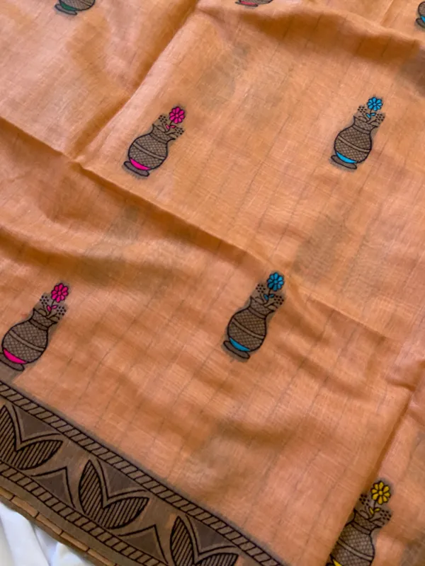 Premium_Soft_Muga_Cotton_sarees_with_Beautiful_?Colourfull_Resham_Weaving_Kalamkari_Design_Pallu_With_Attractive_All_Over_Resham_Weaving_Matka_Design_With_Resham_Weaving_Border_And_Resham_Weaving_Butti_Design_Blouse_With_Fancy_Tassels
