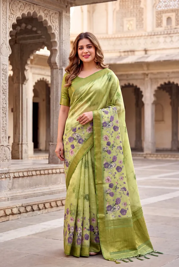 Soft_Tissue_Silk_sarees_with_Beautiful_Digital_Print_With_Attractive_Border_&_Rich_Pallu_With_Sequence_And_Contrast_Print_Blouse_With_Tassels