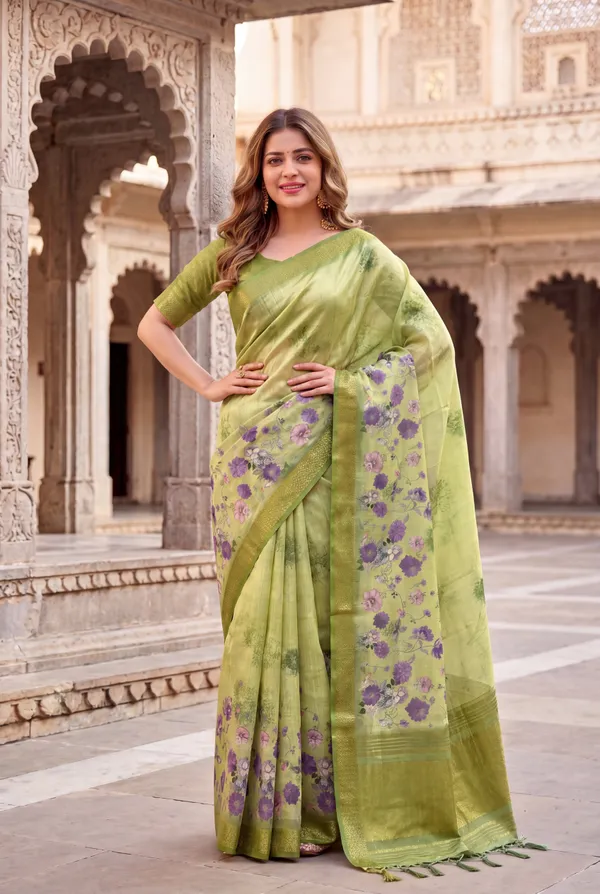 Soft_Tissue_Silk_sarees_with_Beautiful_Digital_Print_With_Attractive_Border_&_Rich_Pallu_With_Sequence_And_Contrast_Print_Blouse_With_Tassels