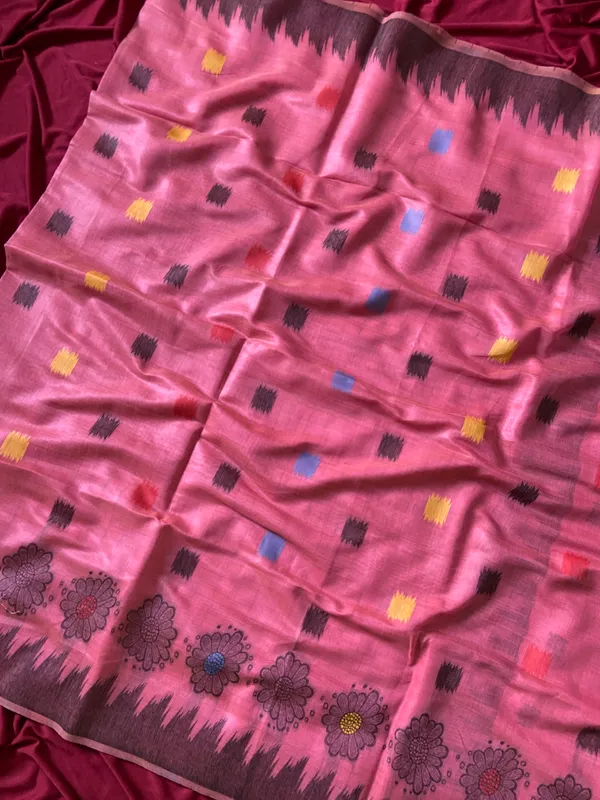 Premium_Soft_Muga_Cotton_sarees_with_Beautiful_Colourfull_3D_Woven_Flower_Design_Pallu_With_Attractive_All_Over_Resham_Weaving_Butti_Design_With_Resham_Weaving_Border_And_Resham_Weaving_Butti_Blouse_With_Fancy_Tassels