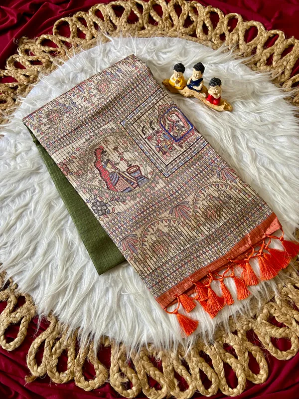 Soft_Tussar_Silk_sarees_with_Beautiful_Digital_Print_With_Attractive_Checks_Design_Saree_And_Digital_Print_Blouse_With_Tassels
