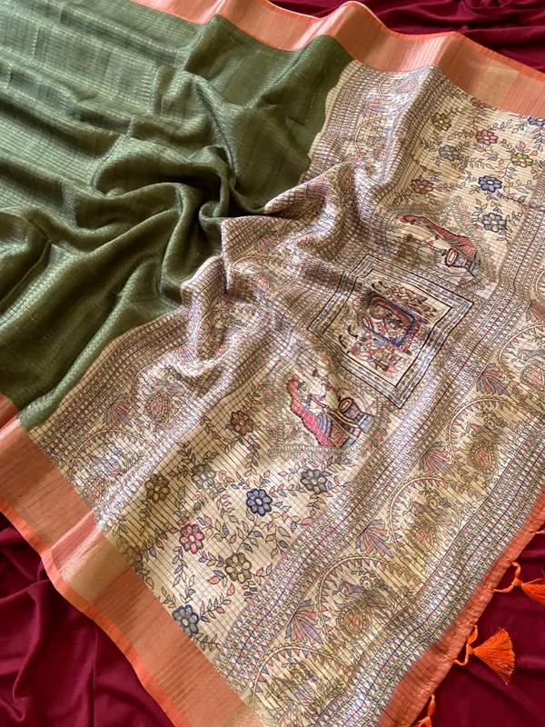 Soft_Tussar_Silk_sarees_with_Beautiful_Digital_Print_With_Attractive_Checks_Design_Saree_And_Digital_Print_Blouse_With_Tassels
