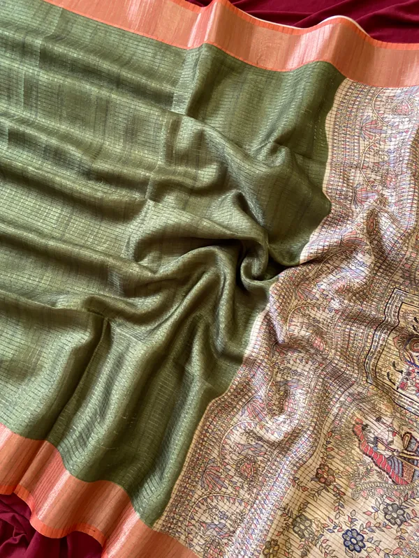 Soft_Tussar_Silk_sarees_with_Beautiful_Digital_Print_With_Attractive_Checks_Design_Saree_And_Digital_Print_Blouse_With_Tassels