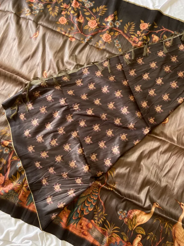 Soft_Tussar_Silk_sarees_with_Beautiful_Digital_Print_With_Attractive_Jungle_Theme_Design_And_Digital_Print_Blouse_With_Tassels