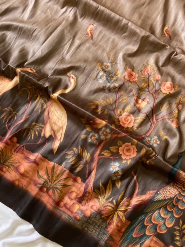 Soft_Tussar_Silk_sarees_with_Beautiful_Digital_Print_With_Attractive_Jungle_Theme_Design_And_Digital_Print_Blouse_With_Tassels