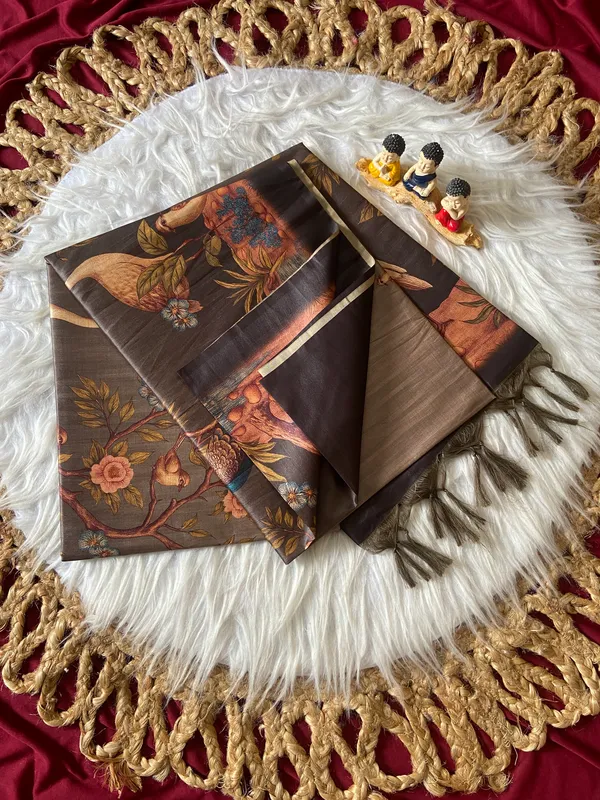 Soft_Tussar_Silk_sarees_with_Beautiful_Digital_Print_With_Attractive_Jungle_Theme_Design_And_Digital_Print_Blouse_With_Tassels
