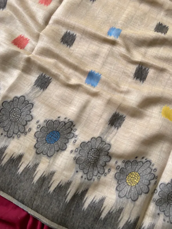 Premium_Soft_Muga_Cotton_sarees_with_Beautiful_Colourfull_3D_Woven_Flower_Design_Pallu_With_Attractive_All_Over_Resham_Weaving_Butti_Design_With_Resham_Weaving_Border_And_Resham_Weaving_Butti_Blouse_With_Fancy_Tassels