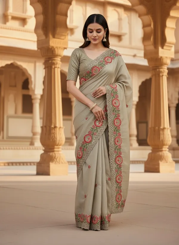 Heavy_Tussar_Silk_sarees_with_Beautiful_Embroidery_&_Sequence_Work_With_Attractive_Cutwork_Border_And_Heavy_Embroidery_&_Sequence_Work_Running_Blouse