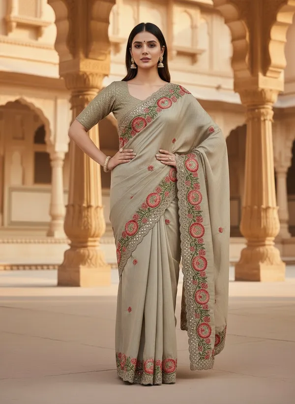 Heavy_Tussar_Silk_sarees_with_Beautiful_Embroidery_&_Sequence_Work_With_Attractive_Cutwork_Border_And_Heavy_Embroidery_&_Sequence_Work_Running_Blouse