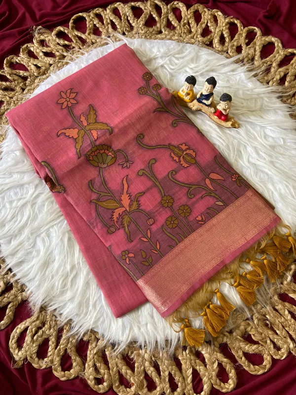 Premium_Soft_Muga_Cotton_sarees_with_Beautiful_Colourfull_Resham_Weaving__Flower_Design_Pallu_With_Attractive_Traditional_Zari_Weaving__With_All_Over__Resham_Weaving__And_Resham_Weaving_Butti_Blouse_With_Fancy_Tassels