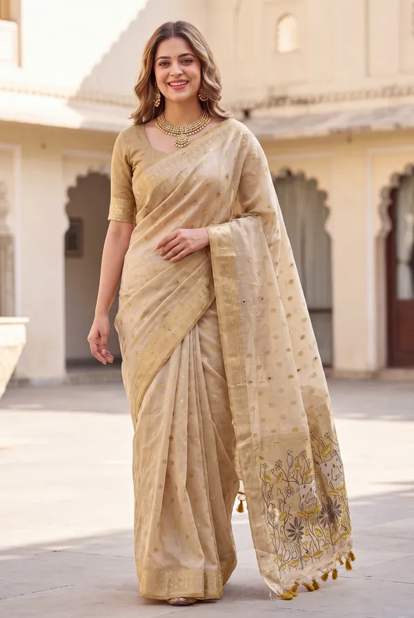 Premium_Soft_Muga_Cotton_Paithani_sarees_with_Beautiful_Colourfull_3D_Woven_Cow_Design_Pallu_With_Attractive_All_Over_Resham_Weaving_Butti_Design_With_Zari_Weaving_Border_And_Resham_Weaving_Butti_Blouse_With_Fancy_Tassels