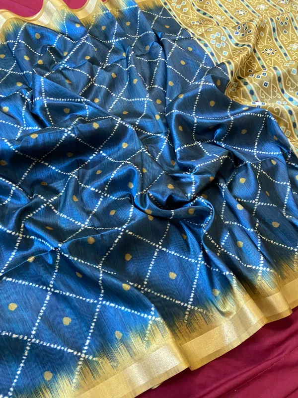 Soft_Tussar_Silk_sarees_with_Beautiful_Digital_Print_With_Attractive_Border_And_Contrast_Print_Blouse_With_Tassels