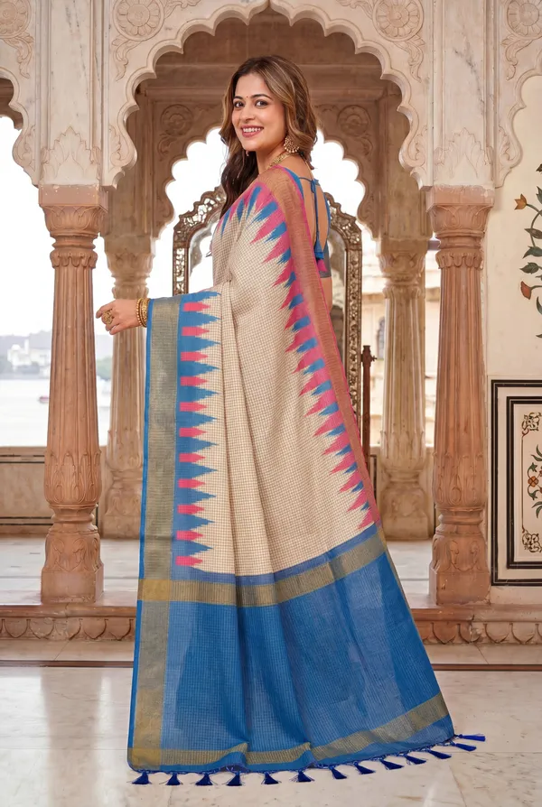 Soft_Tussar_Silk_sarees_with_Beautiful_Digital_Print_With_Attractive_Checks_Design_Saree_And_Digital_Print_Blouse_With_Tassels