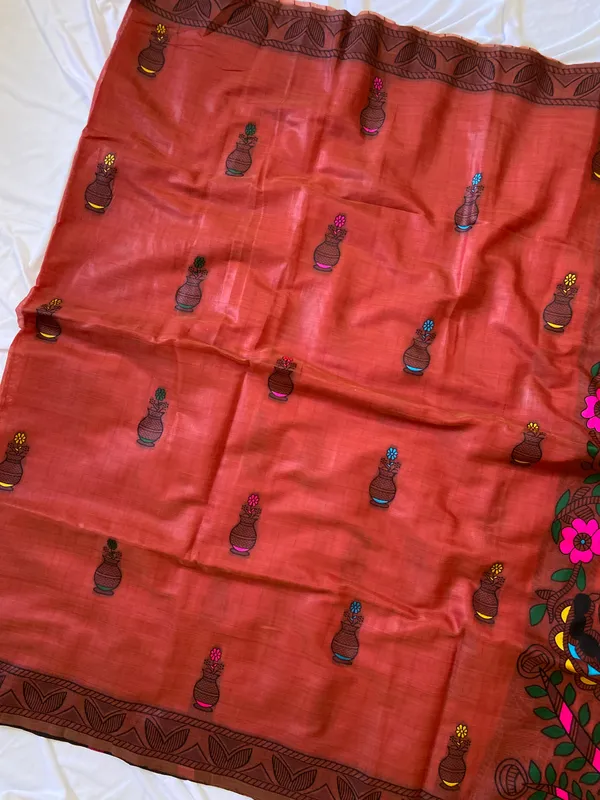 Premium_Soft_Muga_Cotton_sarees_with_Beautiful_?Colourfull_Resham_Weaving_Kalamkari_Design_Pallu_With_Attractive_All_Over_Resham_Weaving_Matka_Design_With_Resham_Weaving_Border_And_Resham_Weaving_Butti_Design_Blouse_With_Fancy_Tassels