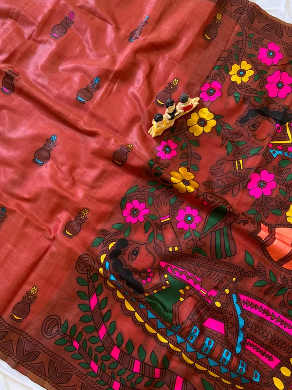 Premium_Soft_Muga_Cotton_sarees_with_Beautiful_?Colourfull_Resham_Weaving_Kalamkari_Design_Pallu_With_Attractive_All_Over_Resham_Weaving_Matka_Design_With_Resham_Weaving_Border_And_Resham_Weaving_Butti_Design_Blouse_With_Fancy_Tassels