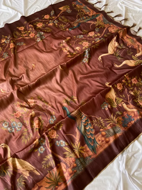 Soft_Tussar_Silk_sarees_with_Beautiful_Digital_Print_With_Attractive_Jungle_Theme_Design_And_Digital_Print_Blouse_With_Tassels
