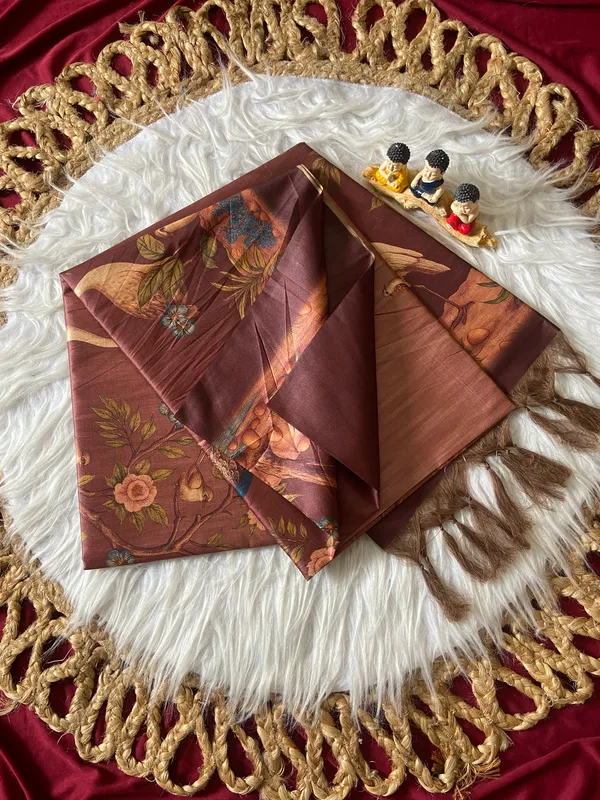 Soft_Tussar_Silk_sarees_with_Beautiful_Digital_Print_With_Attractive_Jungle_Theme_Design_And_Digital_Print_Blouse_With_Tassels
