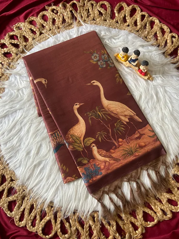 Soft_Tussar_Silk_sarees_with_Beautiful_Digital_Print_With_Attractive_Jungle_Theme_Design_And_Digital_Print_Blouse_With_Tassels