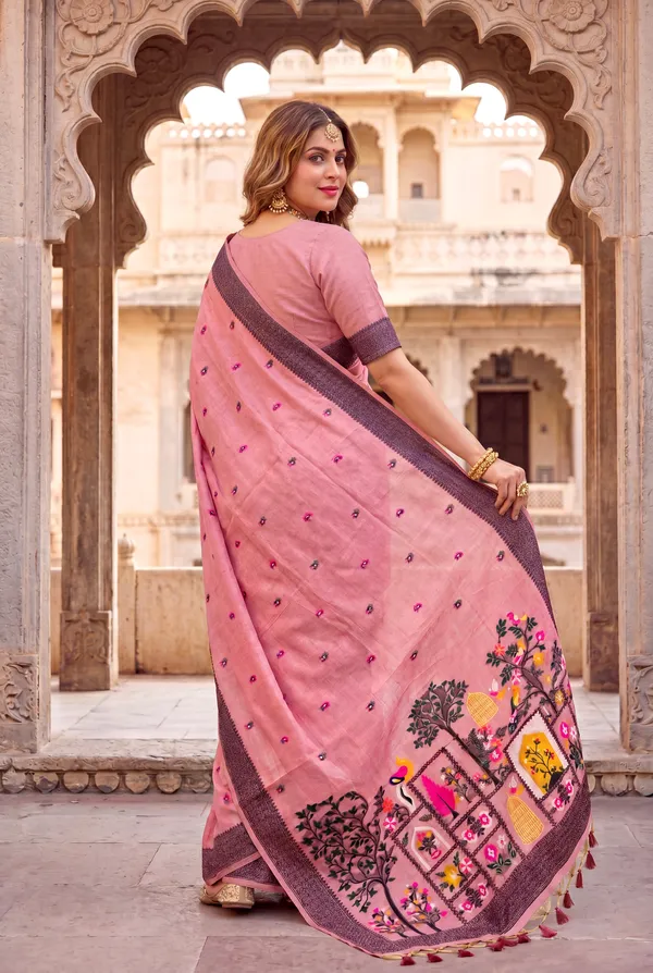 Premium_Soft_Jamdani_Cotton_sarees_with_Beautiful_Colourfull_3D_Woven_Peacock_Design_Pallu_With_Attractive_All_Over_Resham_Weaving_Butti_Design_With_Resham_Weaving_Border_And_Running_Blouse_With_Fancy_Tassels