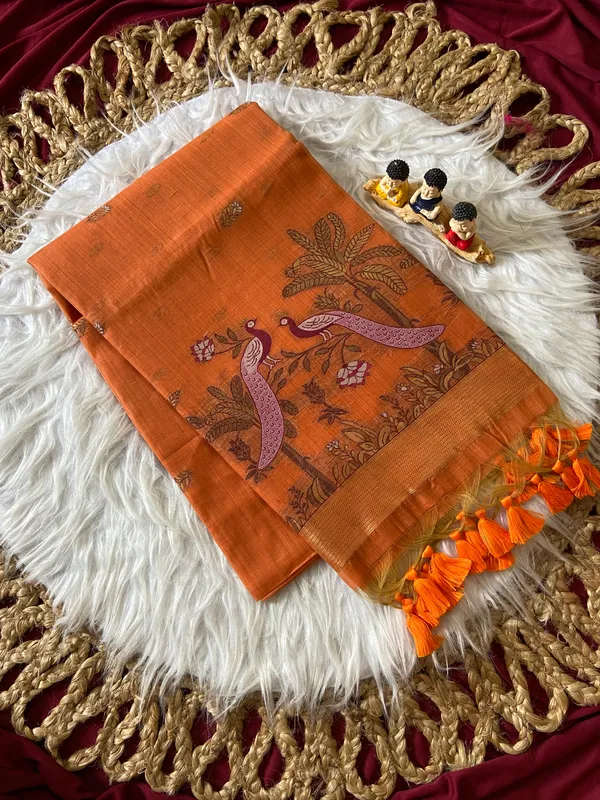 Premium_Soft_Muga_Cotton_sarees_with_Beautiful_Colourfull_Resham_Weaving__Peacock_Design_Pallu_With_Attractive_Traditional_Zari_Weaving__With_All_Over__Resham_Weaving__And_Resham_Weaving_Butti_Blouse_With_Fancy_Tassels