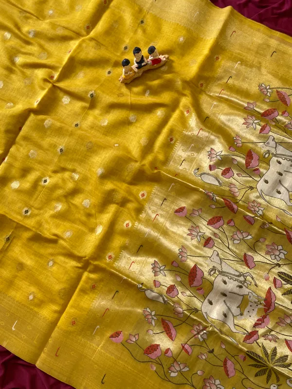 Premium_Soft_Muga_Cotton_Paithani_sarees_with_Beautiful_Colourfull_3D_Woven_Cow_Design_Pallu_With_Attractive_All_Over_Resham_Weaving_Butti_Design_With_Zari_Weaving_Border_And_Resham_Weaving_Butti_Blouse_With_Fancy_Tassels