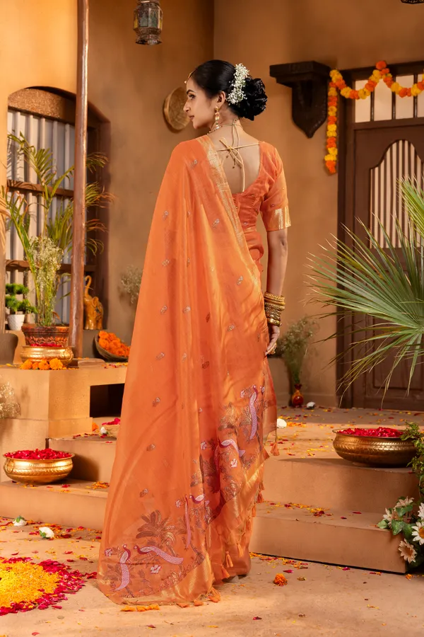 Premium_Soft_Muga_Cotton_sarees_with_Beautiful_?Colourfull_Resham_Weaving__Peacock_Design_Pallu_With_Attractive_Traditional_Zari_Weaving__With_All_Over__Resham_Weaving__And_Resham_Weaving_Butti_Blouse_With_Fancy_Tassels