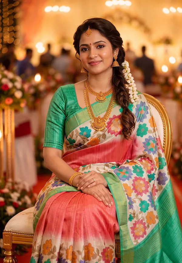 Soft_Tussar_Silk_sarees_with_Beautiful_Digital_Print_With_Attractive_Border_And_Contrast_Print_Blouse_With_Tassels