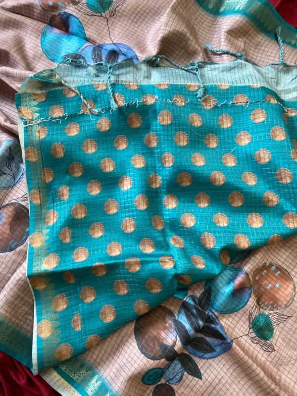 Soft_Tussar_Silk_sarees_with_Beautiful_Digital_Print_With_Attractive_Checks_Design_Saree_And_Digital_Print_Blouse_With_Tassels