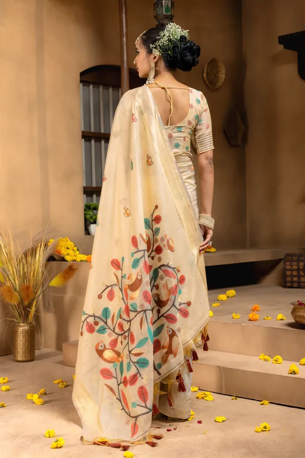 Premium_Soft_Muga_Cotton_sarees_with_Beautiful_Colourfull_Resham_Weaving_Pallu_With_Attractive_Traditional_Zari_Weaving_Border_With_All_Over_Resham_Weaving_Birds_Design_And_Resham_Weaving_Butti_Blouse_With_Fancy_Tassels
