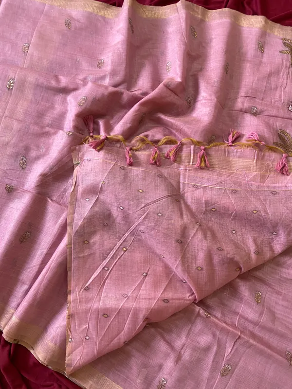 Premium_Soft_Muga_Cotton_sarees_with_Beautiful_Colourfull_Resham_Weaving__Peacock_Design_Pallu_With_Attractive_Traditional_Zari_Weaving__With_All_Over__Resham_Weaving__And_Resham_Weaving_Butti_Blouse_With_Fancy_Tassels
