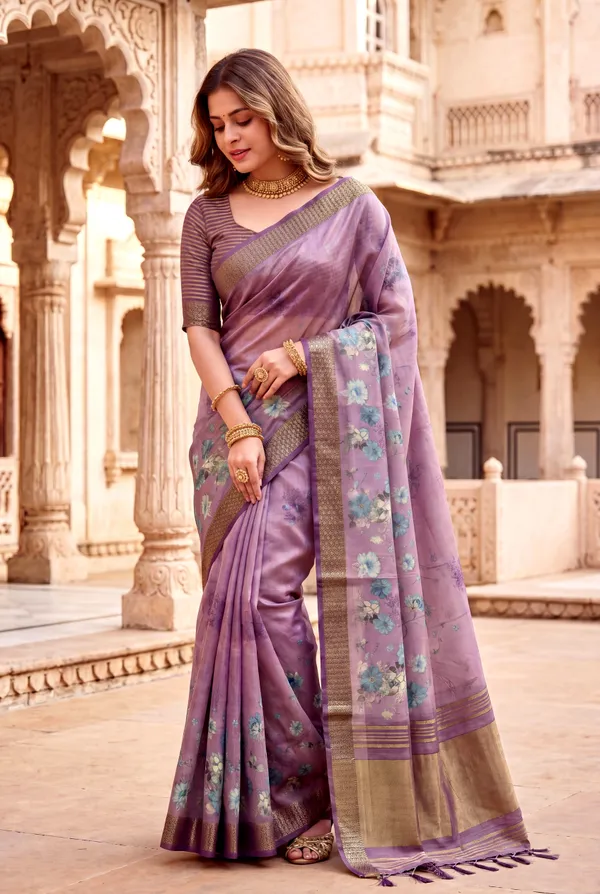Soft_Tissue_Silk_sarees_with_Beautiful_Digital_Print_With_Attractive_Border_&_Rich_Pallu_With_Sequence_And_Contrast_Print_Blouse_With_Tassels