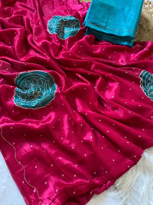 Soft_Chinon_Silk_sarees_with_Beautiful_Bandhani_Print_With_Attractive_Handwork_And_Mono_Fabric_Blouse_With_Tassels_in_new_styles_n_new_look