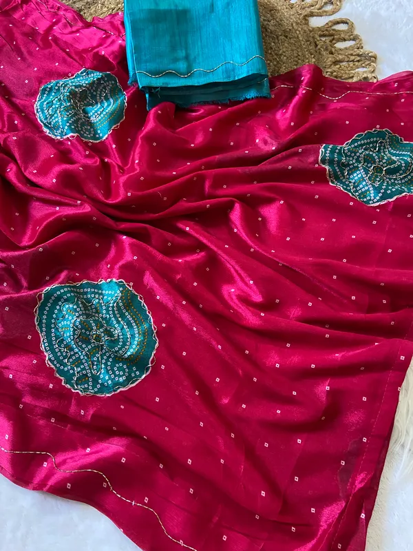 Soft_Chinon_Silk_sarees_with_Beautiful_Bandhani_Print_With_Attractive_Handwork_And_Mono_Fabric_Blouse_With_Tassels_in_new_styles_n_new_look