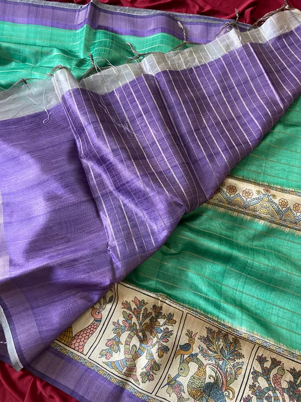 Soft_Semi_Tussar_Silk_sarees_with_Beautiful_Digital_Print_With_Attractive_Border_And_Contrast_Print_Blouse_With_Tassels