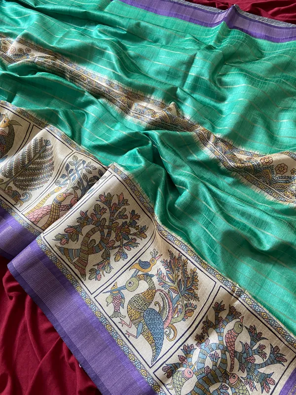 Soft_Semi_Tussar_Silk_sarees_with_Beautiful_Digital_Print_With_Attractive_Border_And_Contrast_Print_Blouse_With_Tassels