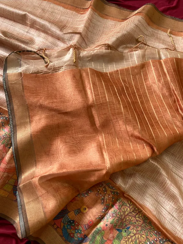 Soft_Semi_Tussar_Silk_sarees_with_Beautiful_Digital_Print_With_Attractive_Border_And_Contrast_Print_Blouse_With_Tassels