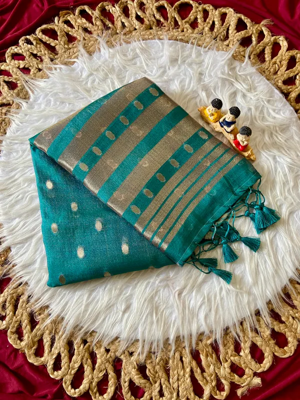 Premium_Soft_Khadi_Shimmer_sarees_with_Beautiful_Butti_Design_Weaving__Pallu_With_Attractive_Traditional_Zari_Weaving__Border_With_All_Over_Butti_Weaving__Design_And_Butti_Design_Weaving__Blouse_With_Fancy_Tassels