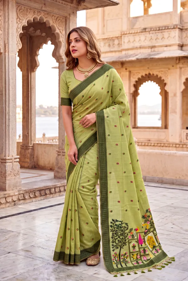 Premium_Soft_Jamdani_Cotton_sarees_with_Beautiful_Colourfull_3D_Woven_Peacock_Design_Pallu_With_Attractive_All_Over_Resham_Weaving_Butti_Design_With_Resham_Weaving_Border_And_Running_Blouse_With_Fancy_Tassels