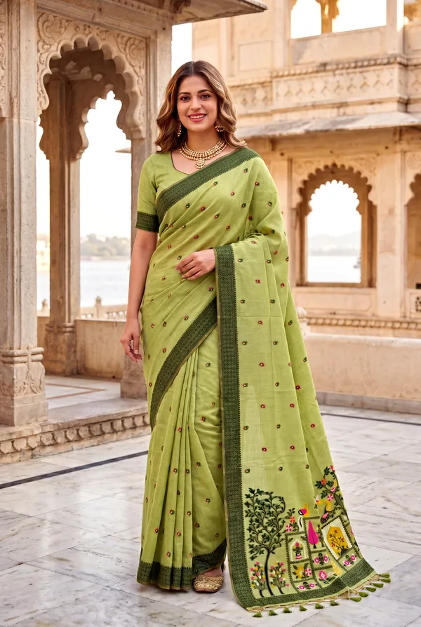 Premium_Soft_Jamdani_Cotton_sarees_with_Beautiful_Colourfull_3D_Woven_Peacock_Design_Pallu_With_Attractive_All_Over_Resham_Weaving_Butti_Design_With_Resham_Weaving_Border_And_Running_Blouse_With_Fancy_Tassels