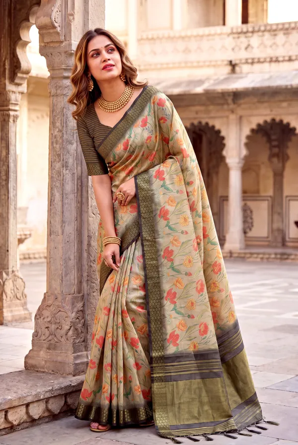 Soft_Tissue_Silk_sarees_with_Beautiful_Digital_Print_With_Attractive_Border_&_Rich_Pallu_With_Sequence_And_Contrast_Print_Blouse_With_Tassels