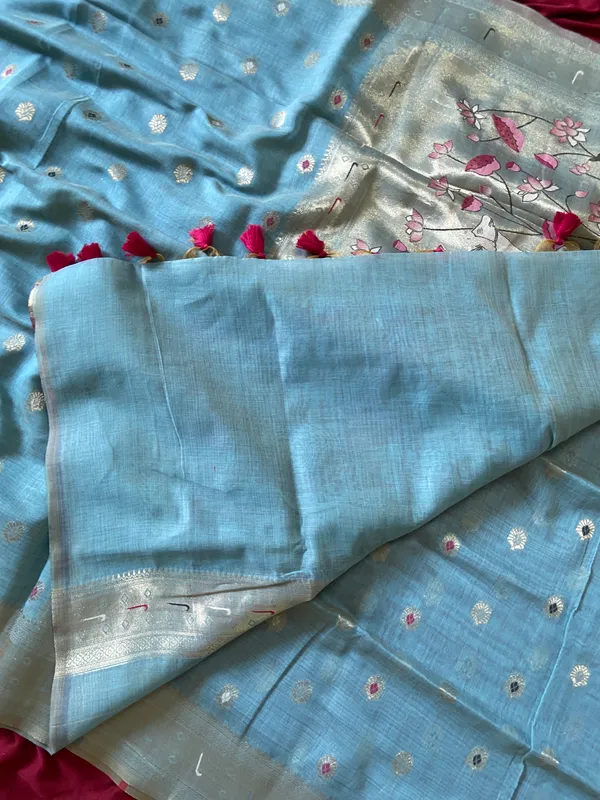 Premium_Soft_Muga_Cotton_Paithani_sarees_with_Beautiful_Colourfull_3D_Woven_Cow_Design_Pallu_With_Attractive_All_Over_Resham_Weaving_Butti_Design_With_Zari_Weaving_Border_And_Resham_Weaving_Butti_Blouse_With_Fancy_Tassels