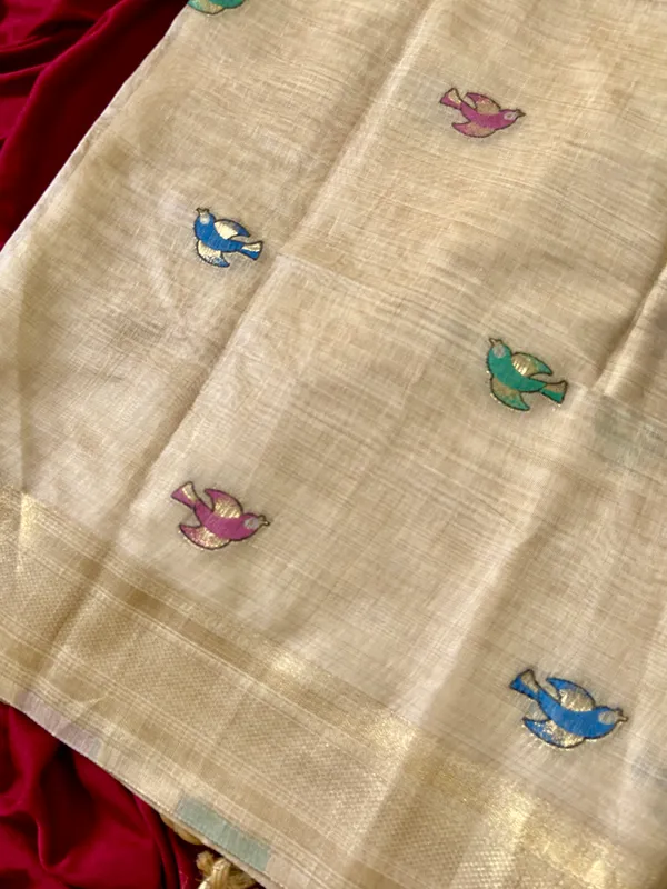Premium_Soft_Muga_Cotton_sarees_with_Beautiful_Colourfull_Resham_Weaving_Pallu_With_Attractive_Traditional_Zari_Weaving_Border_With_All_Over_Resham_Weaving_Birds_Design_And_Resham_Weaving_Butti_Blouse_With_Fancy_Tassels